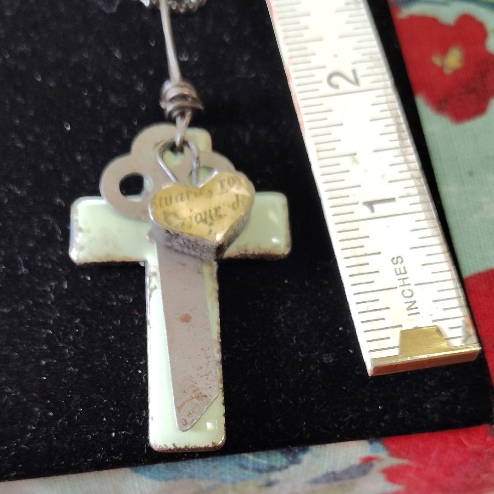 Silver and Cream Cross Pendant Necklace